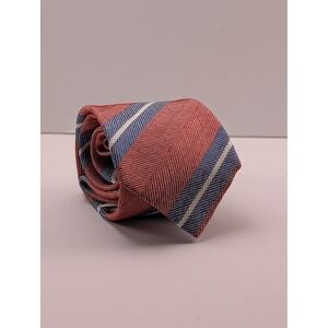 Geoff Nicholson Silk Necktie Mens Red Blue Striped Herringbone Made in Italy